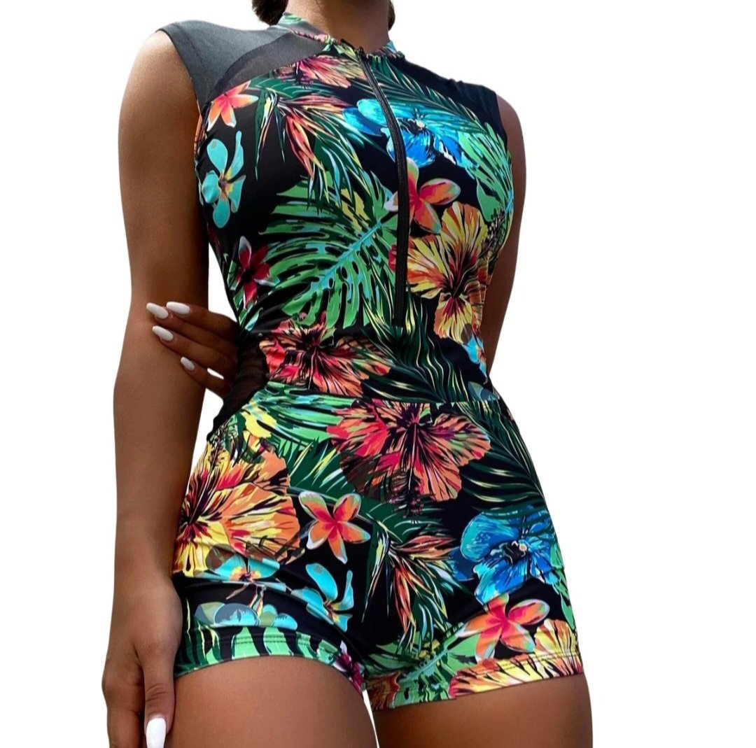 Exotic Escape: One-Piece Pantsuit Swimsuit