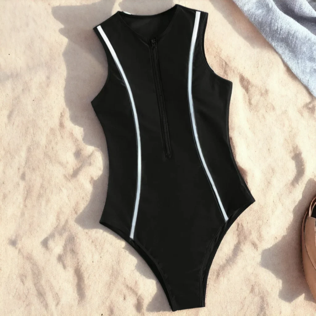 Block Party: Zipper One Piece SwimSuit - White