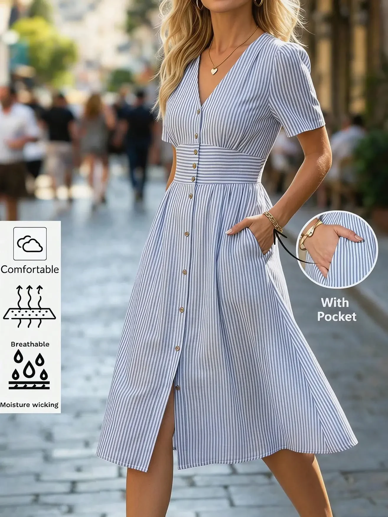 Blue Bay: Striped Midi Dress