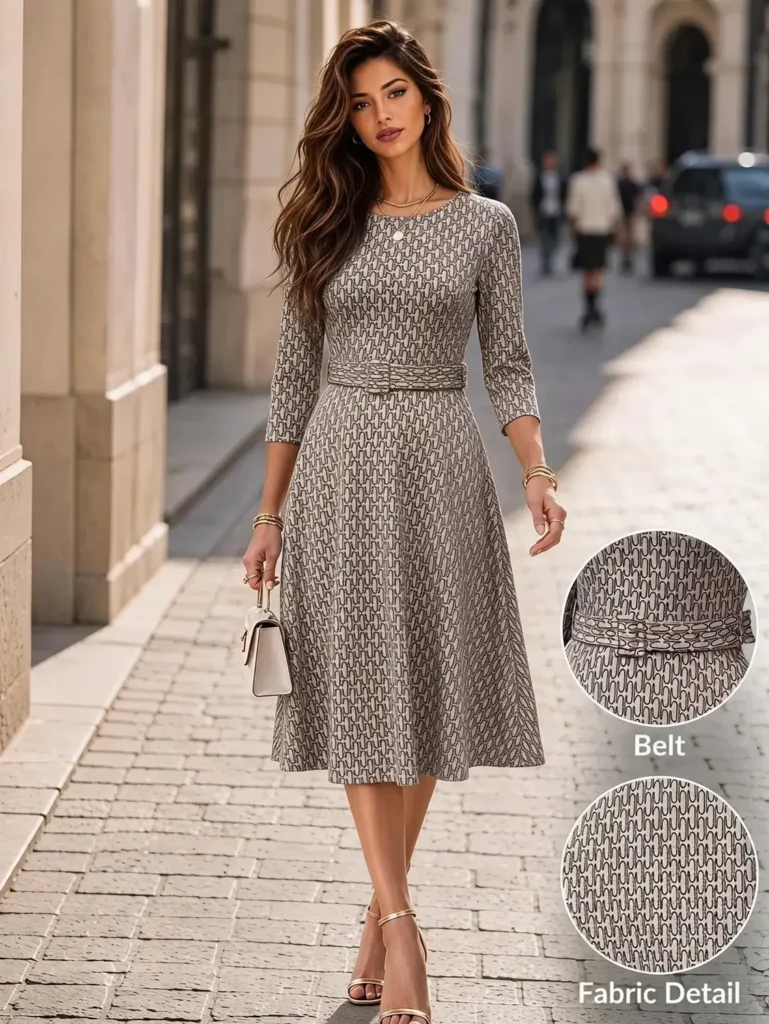 City Geometry: Belted Midi Dress