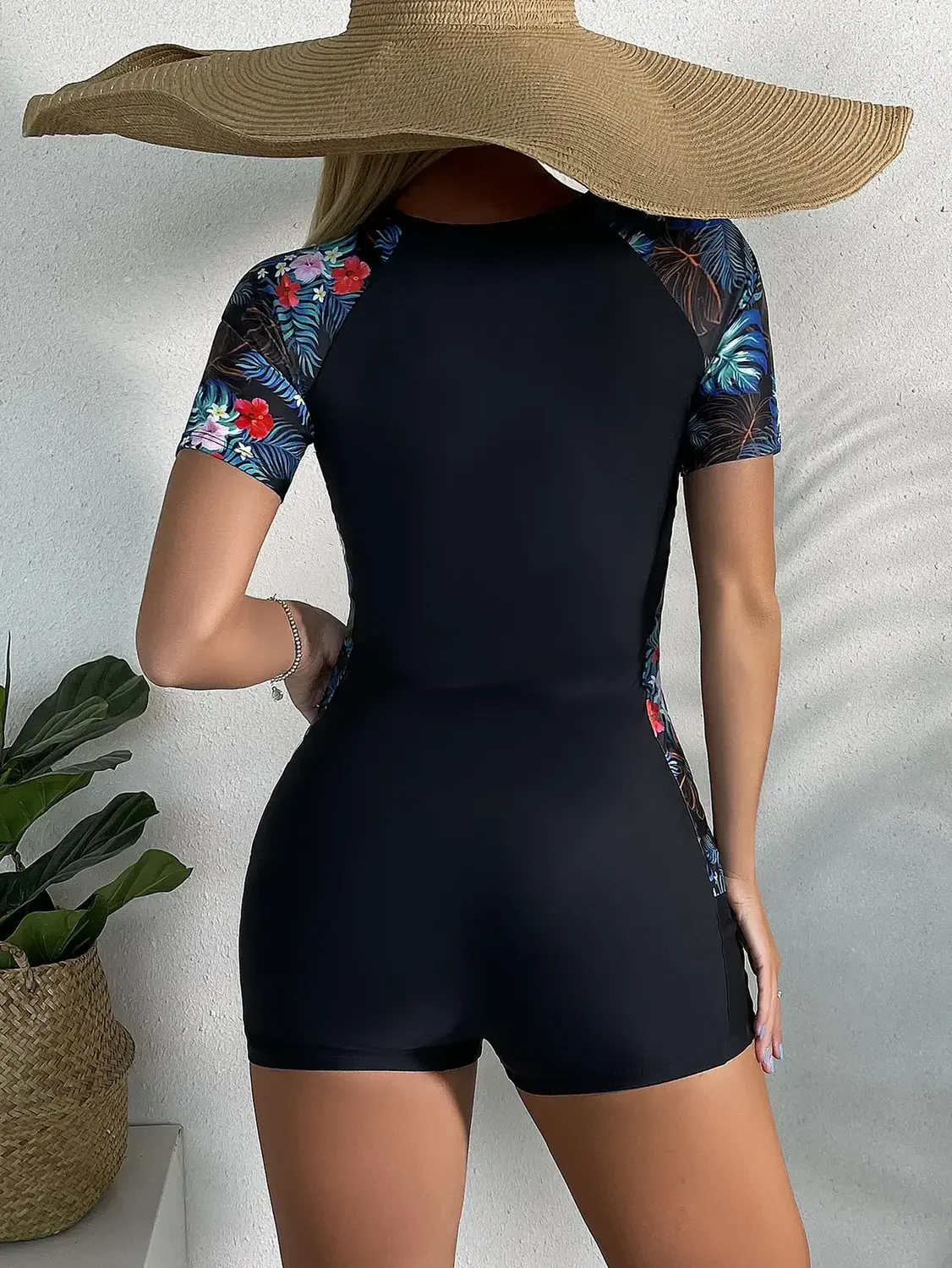 Floral Frenzy: Zipper One-Piece Swimsuit