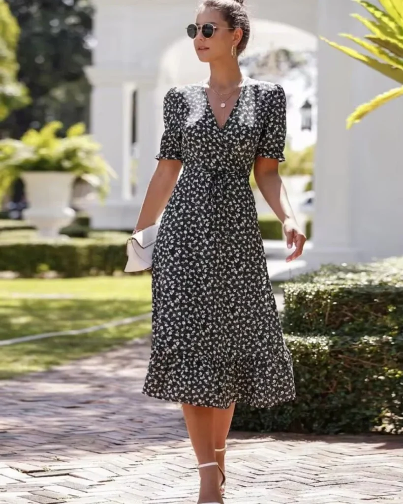Midnight Blossom: Floral Wrap Dress