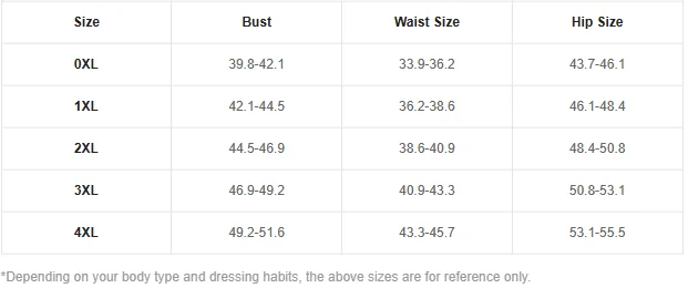 Plus Size Flounce Sleeve Dress size chart