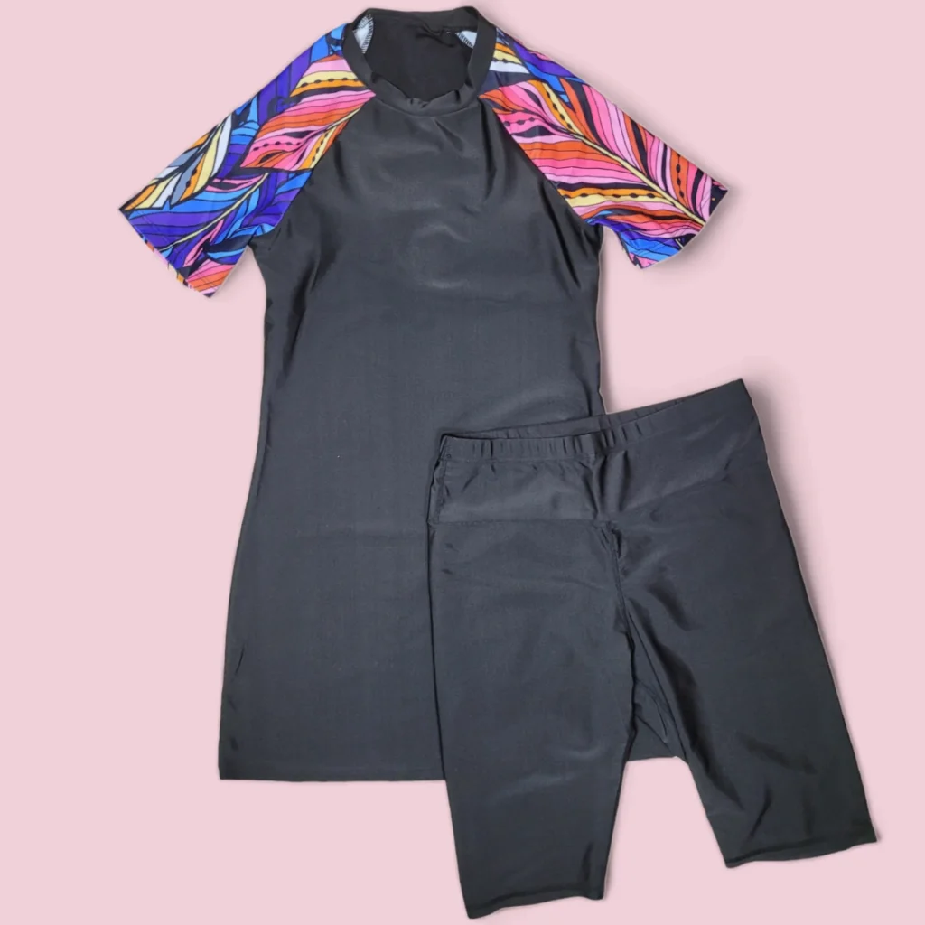 Oceanic Beauty: Long Sleeve High Neck Tankini Set & Tummy Control Shorts