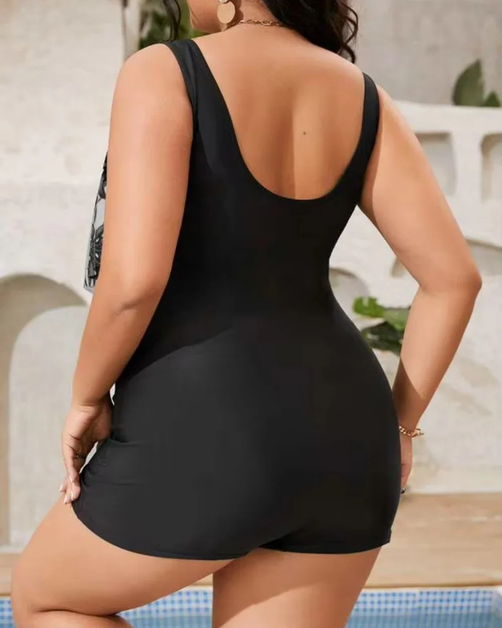 Paradise Found: Plus Tropical Print One Piece - Black