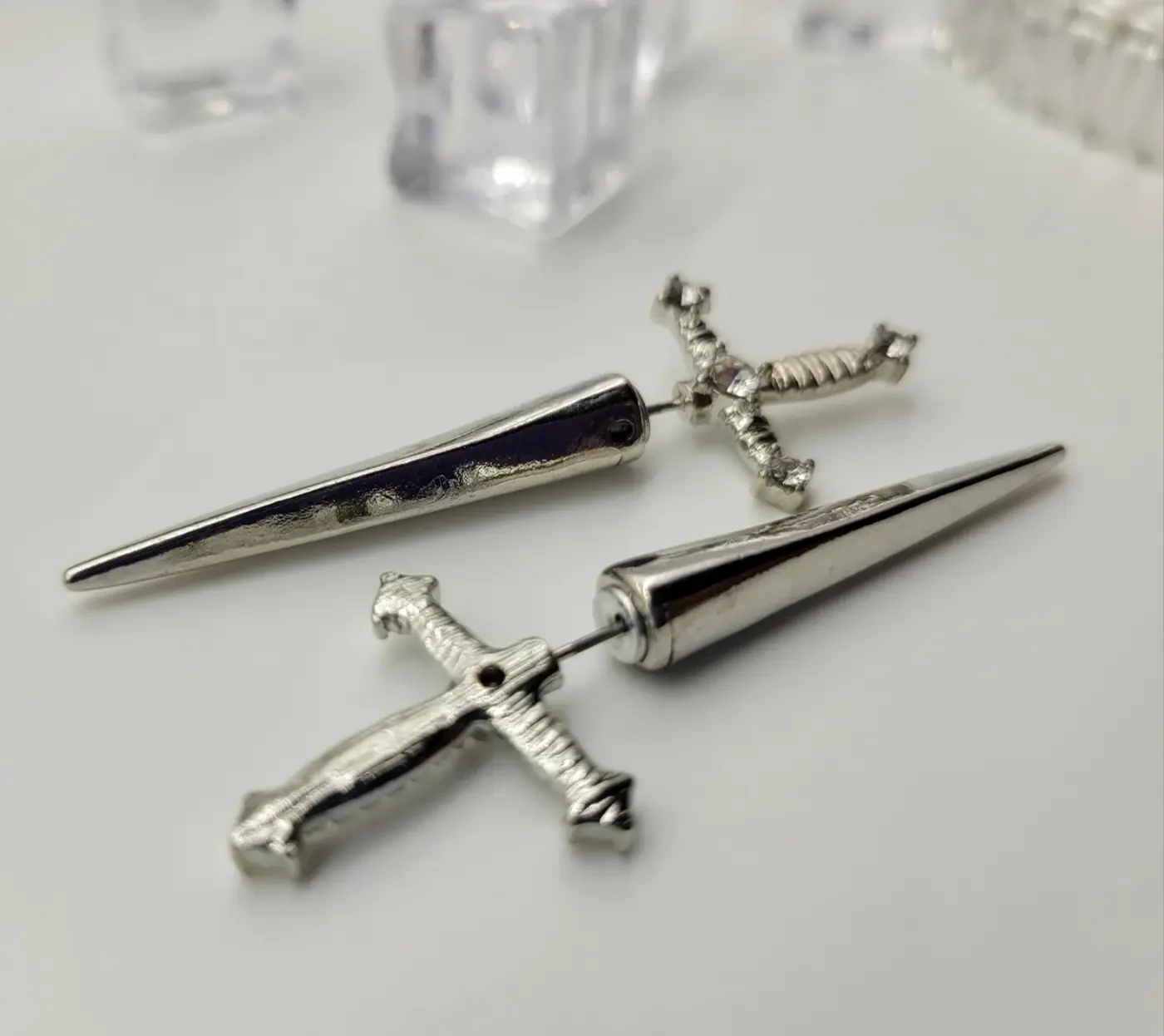 Sparkling Sword Earring Jackets - Silver