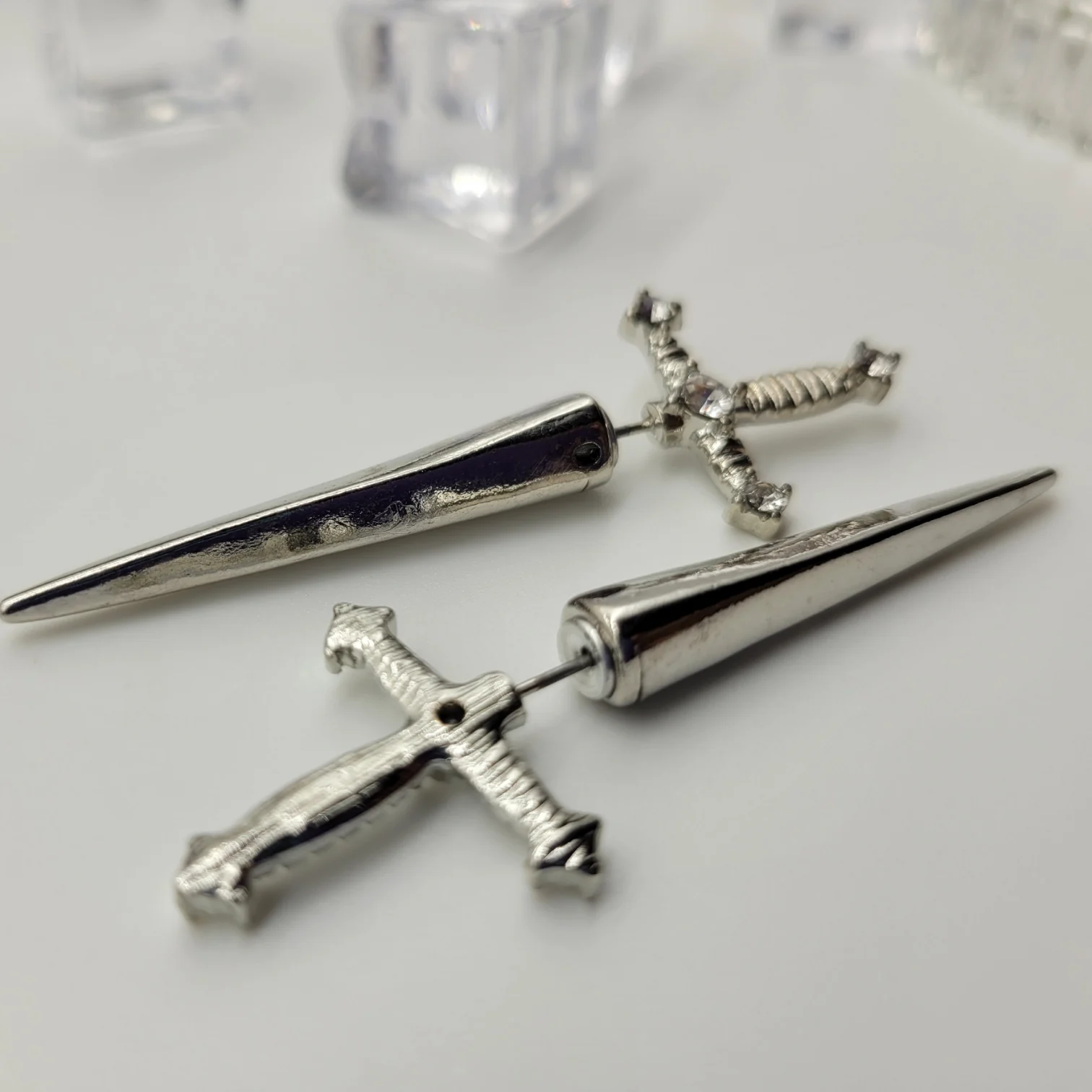 Sparkling Sword Earring Jackets - Silver